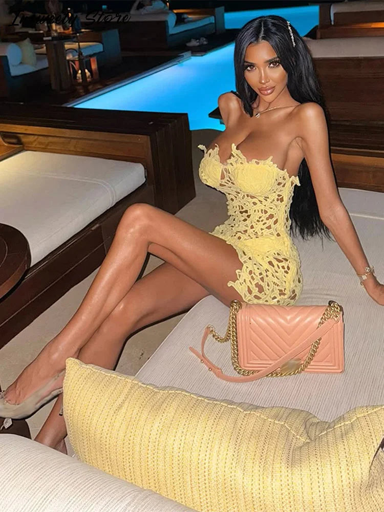 Sexy Solid Color Hollow Out Dress Women's Slim Sleeveless Backless Mini Dresses 2026 Summer New Lady Bohemian Beach Resort Wear